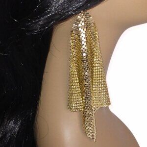 WOMEN'S GOLD EARRINGS OVERSIZED SQUARE MESH SCARF STYLE EARRINGS